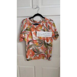 Chico’s Floral Print Top Size 2 Orange Lily Print Blouse